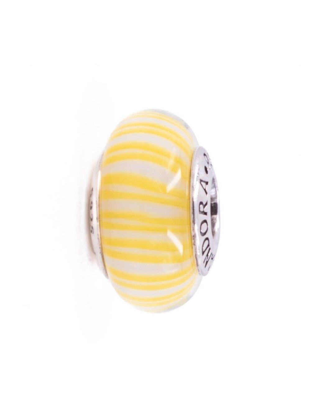 Pandora Yellow Candy Stripes Murano Glass Bead Sterling Silver Charm Retired